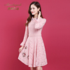 粉红玛丽风格连衣裙蕾丝短裙秋季连衣短裙宽松舒适气质长袖裙
