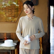 新中式女装秋冬德绒打底衫女中国风针织衫，发热长袖内搭上衣