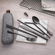 不锈钢便携餐具学生筷子勺子套装叉子三件套旅行餐具单双筷子叉
