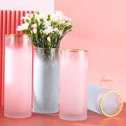 现代轻奢治愈系粉色玻璃花瓶水养富贵竹玫瑰百合花插花瓶客厅摆件
