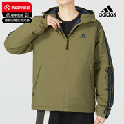 Adidas阿迪达斯棉服男2024春季运动服军绿色连帽羽绒服HN2120