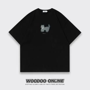 欢快修猫woodoo设计师品牌复古迷你小猫个性设计男女短袖t恤