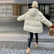 米白色连帽羽绒服女短款2023冬季韩版宽松90白鸭绒(白鸭绒)外套羽绒衣