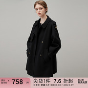 dfvc韩版黑色中长款毛呢外套，女2023秋季宽松羊毛双面呢子大衣
