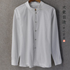 中国风纯棉男士立领衬衫，复古宽松长袖，衬衣中山装青年休闲纯色上衣