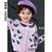 小码—儿童毛衣女童冬款儿童外套纯棉针织衫紫色毛衣开衫外套
