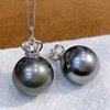 日本极光灰大颗粒珍珠吊坠经典女款S925银母贝灰珍珠项链颈链