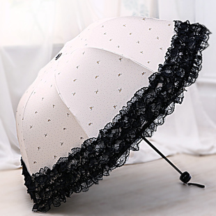 蕾丝太阳伞超强防晒防紫外线，女遮阳伞韩版学生，黑胶折叠两用晴雨伞