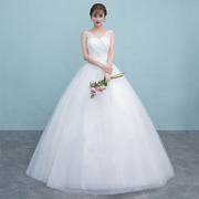 婚纱礼服2023双肩v领韩式婚纱白色，齐地修身蕾丝晚宴礼服