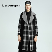 Lapargay纳帕佳女装冬季黑白色格子大衣中长款毛呢外套