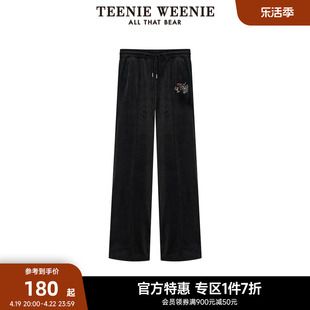 teenieweenie小熊奥莱休闲裤长裤，卫裤天鹅绒宽松直筒，裤子女装秋冬