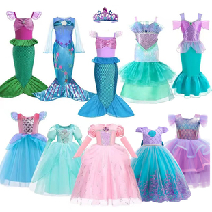 迪士尼cosplay服装儿童鱼尾裙，礼服爱丽儿美人鱼，公主裙女童连衣裙