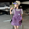 女童连衣裙套装2024韩版洋气夏季背带裙条纹短袖打底衫两件套