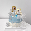 四代蓝色公王蛋糕装饰摆件，白裙大眼公主城堡，蛋糕女童生日装扮公仔