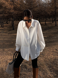 NEVA HU白色长袖衬衫女设计感2024韩版复古港味休闲百搭上衣