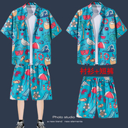 海南岛服沙滩衬衫男套装，三亚旅游夏威夷大码花衬衣男士印花五分裤