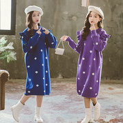 2022春秋季女童，韩版慵懒风宽松套头衫中大童波点圆领针织圆点毛衣