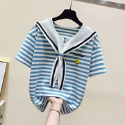 少女条纹t恤韩版时尚半袖初中高中大学生夏装海军风学生短袖上衣