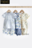 英国next女婴蓝色，刺绣蓝花短袖t恤灯笼裤，纯棉套装262-584