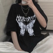 Butterfly T-shirt欧美2023夏季暗黑哥特蝴蝶印花原宿短袖T恤