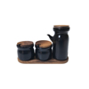 宜家国内胡赫特(胡赫特，)调味罐带托盘，黑色陶瓷瓶子油瓶复古3件套