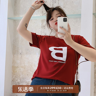 大码胖mm2022年女装夏季韩版原宿风设计B字母原宿风短袖T恤通勤