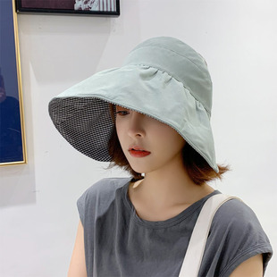 遮阳帽女防晒遮脸空顶大沿韩版太阳帽夏季双面亲子儿童可折叠户外