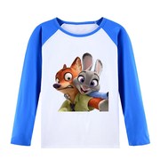 长袖棉t恤衣服秋装动物，城t恤朱迪尼克狐狸兔子亲子儿童卡通纯