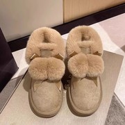 雪地靴女冬2023年可爱加绒加厚一脚蹬保暖面包，鞋棉鞋东北学生