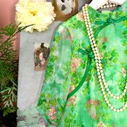 童装女童2022夏装雪纺连衣裙绿色碎花中式改良旗袍宽松印花