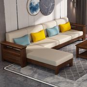 严选新中式全实木转角沙发，组合现代客厅家具，胡桃木家用小户型