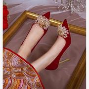 婚鞋新娘鞋红色细高跟鞋春女2023不累脚敬酒中式秀禾服结婚鞋