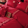 中式风120s贡缎喜被结婚四件套全棉，长绒棉大红色婚庆纯棉床上用品