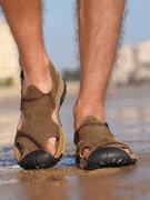 德国骆驼动感户外头层牛皮凉鞋男士夏季真皮包头沙滩鞋软底休闲鞋