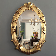 欧式复古金椭圆异形玄关镜装饰画框浴室镜化妆镜梳妆镜子壁挂做旧