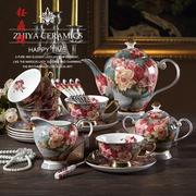 古典玫瑰欧式骨瓷茶具咖啡具，套装英式田园下午茶杯，咖啡杯碟整套