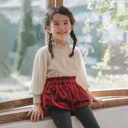 nani童装女童条纹泡泡袖毛衣，2022秋冬韩版荷叶，边领针织打底衫