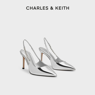 charles&keith春夏女鞋，ck1-60280377时尚链条，尖头高跟凉鞋女