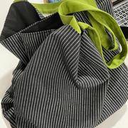 帆布包大容量包包单肩包可折叠旅行包行李袋黑白格子布条纹手提&