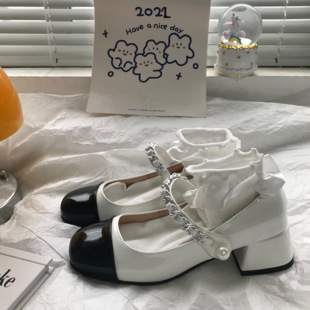 白色复古粗高跟玛丽珍小皮鞋女春季2024年法式仙女风单鞋子