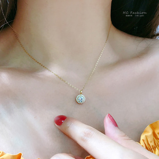 韩国流行14K黄金项链 超美锆石太阳吊坠锁骨链生日礼物送女友