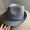 夏天洋气灰色卷边小礼帽，男休闲草帽遮阳帽，沙滩海边度假帽子潮
