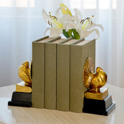 欧式全铜鸟雕书靠书房书桌，家居样板房书档室内房间，书靠夹书摆件