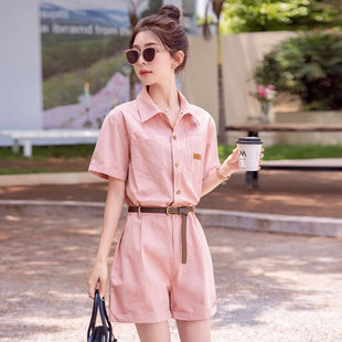 上市中腰棉布，主推夏季粉色工装，连体短裤送腰带