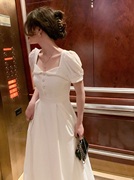 胖mm大码女装法式小白裙方领气质礼服领证初恋裙订婚连衣裙女夏季