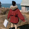 红色工装派克棉服，女短款冬季小个子加绒加厚收腰棉衣外套