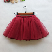 女童半身裙短款春夏秋款tutu裙，儿童韩版纯色蓬蓬网纱裙子红色蛋糕