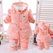 女宝宝冬装加绒加厚棉衣套装，女童婴儿衣服3-9个月外出服0-1-2岁半