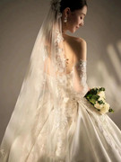 唯美蕾丝贴花珍珠长头纱样片拍照道具影楼摄影森系新娘结婚旅拍饰
