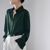 xiner墨绿细条纹长袖衬衫2020春气质，职业风ol上衣女简约时髦chic
